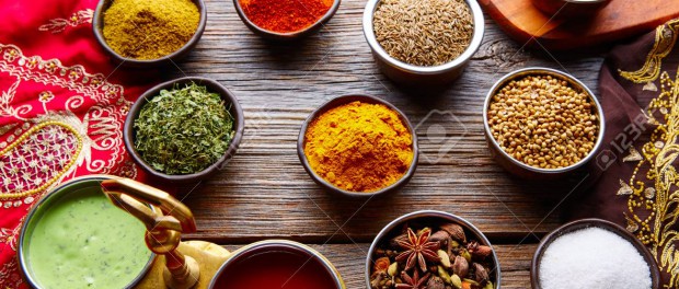 Indian cuisine spices mix as coriander curry cardamom cumin
